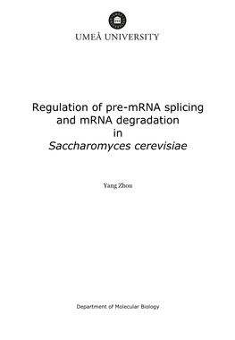 Regulation of Pre-Mrna Splicing and Mrna Degradation in Saccharomyces Cerevisiae