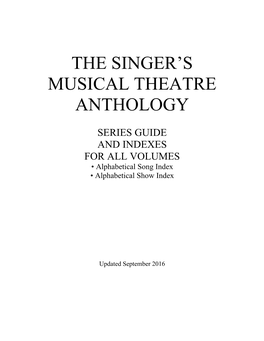 SINGER's MUSICAL THEATRE ANTHOLOGY Master Index, All Volumes