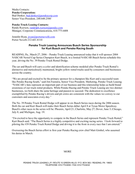 Media Contacts: Penske Corporation: Bud Denker, Bud.Denker@Penskecorp.Com Senior Vice President, 248.648.2580