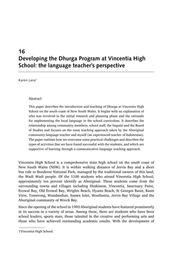 16 Developing the Dhurga Program at Vincentia High School: the Language Teacher’S Perspective