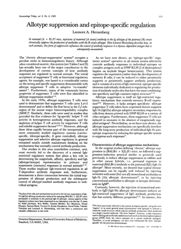 Allotype Suppression and Epitope-Specific Regulation Leonore A