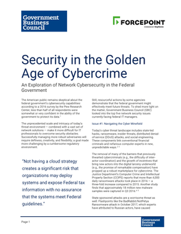 Security in the Golden Age of Cybercrime an Exploration of Network Cybersecurity in the Federal Government