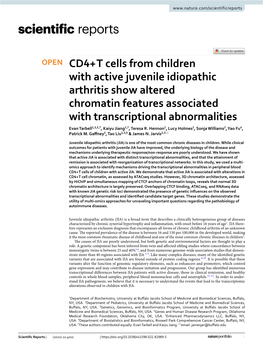 CD4+ T Cells from Children with Active Juvenile Idiopathic Arthritis Show