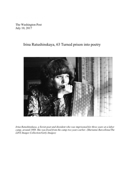 Irina Ratushinskaya, 63 Turned Prison Into Poetry