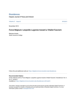 Leopoldo Lugones Toward a Vitalist Fascism