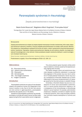 Paraneoplastic Syndromes in Rheumatology