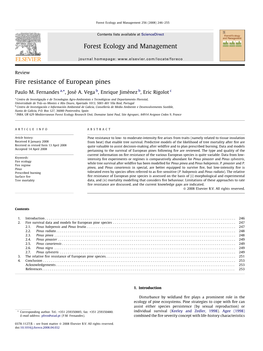 Fire Resistance of European Pines Forest Ecology and Management