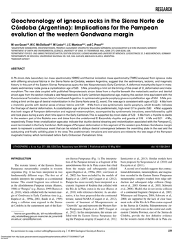 Geochronology of Igneous Rocks in the Sierra Norte De Córdoba (Argentina): Implications for the Pampean Evolution at the Western Gondwana Margin