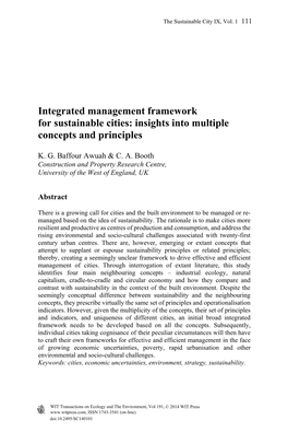 Integrated Management Framework for Sustainable Cities: Insights Into Multiple Concepts and Principles