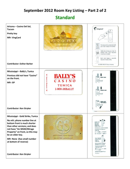 September 2012 Room Key Listing – Part 2 of 2 Standard