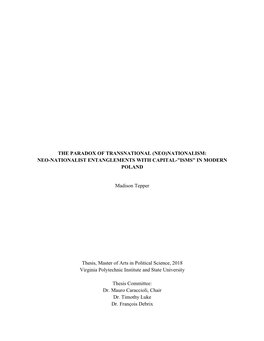 The Paradox of Transnational (Neo)Nationalism: Neo-Nationalist Entanglements with Capital-”Isms” in Modern Poland