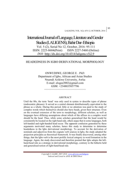 International Journal of Language, Literature and Gender Studies (LALIGENS), Bahir Dar- Ethiopia Vol