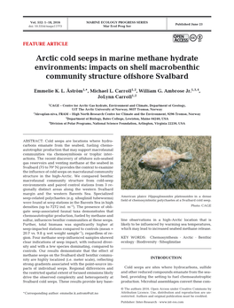 Arctic Cold Seeps in Marine Methane Hydrate Environments:: Impacts on Shelf Macrobenthic Community Structure Offshore Svalbard