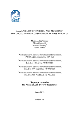 Availability of Caribou and Muskoxen for Local Human Consumption Across Nunavut