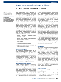 Surgical Management of Small Angle Strabismus Dr V