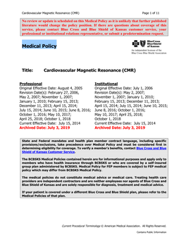 Cardiovascular Magnetic Resonance (CMR) Page 1 of 11