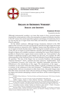 Organs in Orthodox Worship: Debate and Identity