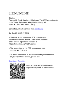 The 1982 Amendments to the Voting Rights Act: a Legislative History, 40 Wash