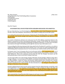 Mr. Dieter Neupert 4 May 2020 Acting Chairman of the World Sailing Ethics Commission World Sailing 20 Eastbourne Terrace London W2 6LG United Kingdom