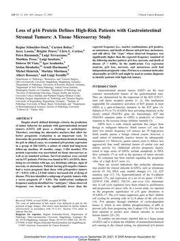 Loss of P16 Protein Defines High-Risk Patients with Gastrointestinal Stromal Tumors: a Tissue Microarray Study