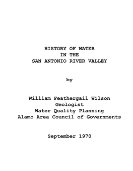 HISTORY of WATER in the SAN ANTONIO RIVER VALLEY William