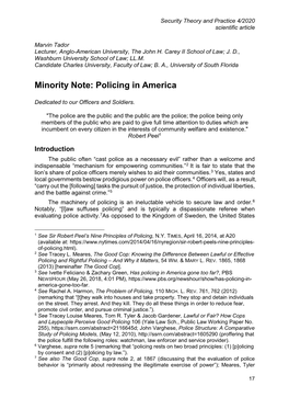 Minority Note: Policing in America