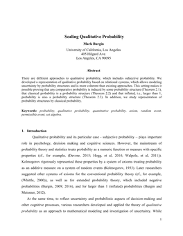 Scaling Qualitative Probability Mark Burgin University of California, Los Angeles 405 Hilgard Ave