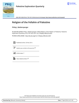 Religion of the Fellahin of Palestine