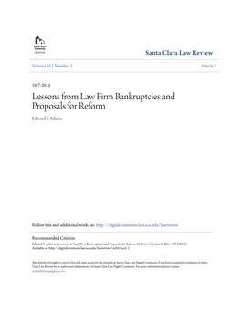 Lessons from Law Firm Bankruptcies and Proposals for Reform Edward S