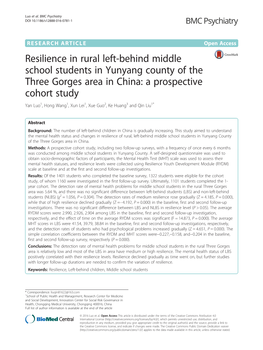 Resilience in Rural Left-Behind Middle School Students In