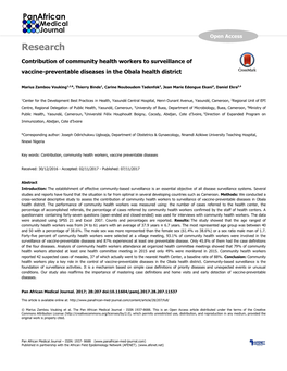 Research Contribution of Community Health Workers to Surveillance of Vaccine-Preventable Diseases in the Obala Health District