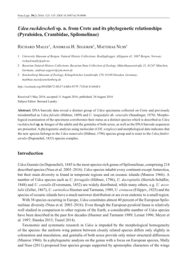 Udea Ruckdescheli Sp. N. from Crete and Its Phylogenetic Relationships (Pyraloidea, Crambidae, Spilomelinae)