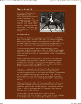 The Roemer Foundation/USDF Hall of Fame | Inductees | Keen (1997)