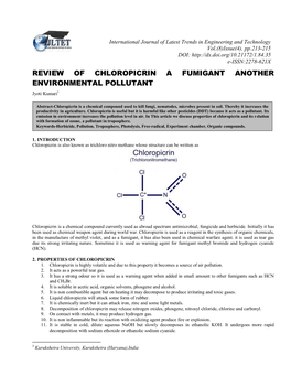 Review of Chloropicrin: a Fumigant, Another Environmental Pollutant