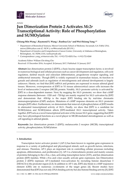 Jun Dimerization Protein 2 Activates Mc2r Transcriptional Activity: Role of Phosphorylation and Sumoylation