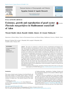 Existence, Growth and Reproduction of Pearl Oyster Pinctada Margaritifera in Hadhramout Coast/Gulf of Aden