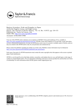 Beatrice Grimshaw: Pride and Prejudice in Papua Author(S): Eugénie Laracy and Hugh Laracy Source: the Journal of Pacific History, Vol