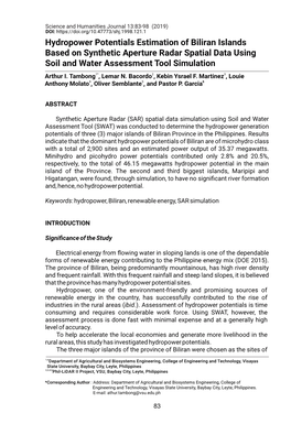 Hydropower Potentials Estimation of Biliran Islands Based on Synthetic