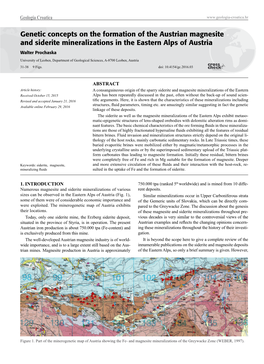 Genetic Concepts on the Formation of the Austrian Magnesite and Siderite Mineralizations in the Eastern Alps of Austria Walter Prochaska