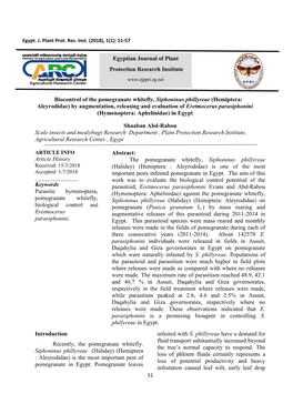 Biocontrol of the Pomegranate Whitefly, Siphoninus Phillyreae (Hemiptera