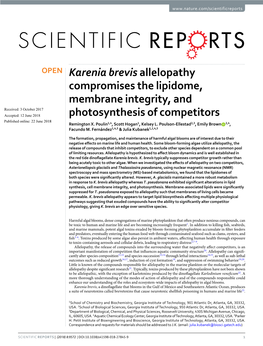 Karenia Brevis Allelopathy Compromises the Lipidome