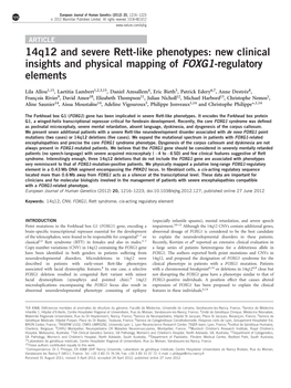 New Clinical Insights and Physical Mapping of FOXG1-Regulatory Elements