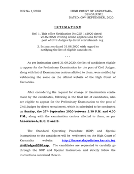 CJR No.1/2020 HIGH COURT of KARNATAKA, BENGALURU, DATED: 09 TH SEPTEMBER, 2020