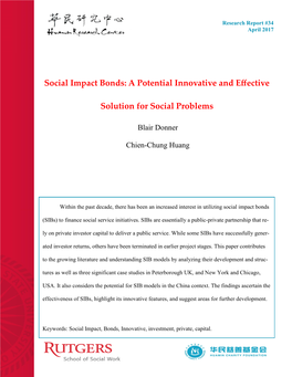 Social Impact Bonds: a Potential Innovative and Effective Solution For