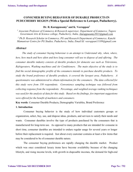 CONSUMER BUYING BEHAVIOUR of DURABLE PRODUCTS in PUDUCHERRY REGION (With a Special Reference to Lawspet, Puducherry)
