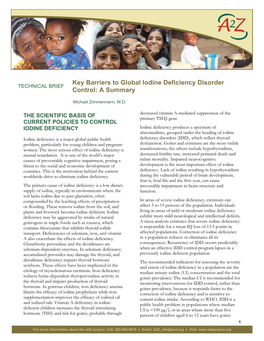 TECHNICAL BRIEF: Key Barriers to Global Iodine Deficiency Disorder Control: a Summary