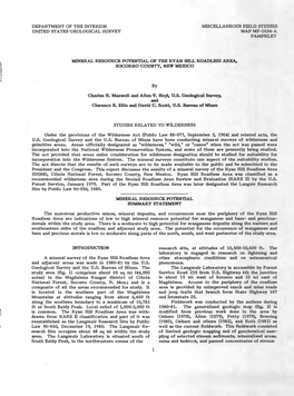 Department of the Interior United States Geological Survey Miscellaneous Field Studies Map Mf-1634-A. Pamphlet Mineral Resource