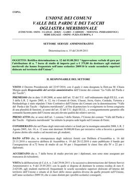 Unione Dei Comuni Valle Del Pardu E Dei Tacchi