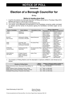 NOTICE of POLL Election of a Borough Councillor