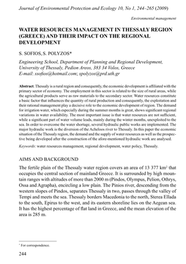 Water Resources Management in Thessaly Region (Greece) and Their Impact on the Regional Development